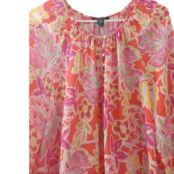 CHAPS Womens 2 Piece Skirt Set Pink Floral Ruffle Tiered Chiffon Petite XL - Picture 3 of 6